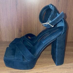 Good American Description Square Toe Platform Heel Sandals Black sz 8.5
